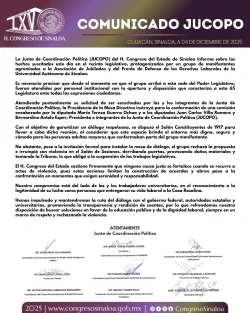 Emite pronunciamiento la JUCOPO con relación a la toma de tribuna por jubilados de la UAS