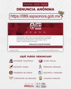 Denuncia anónima ayuda a combatir delitos en Sonora