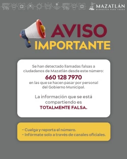 Secretaría de Seguridad Pública de Mazatlán advierte sobre llamada de falso toque de queda