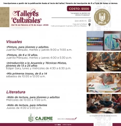 IMCCA invita a participar en los talleres artísticos de la Casa de la Cultura “Irma Arana”