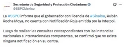 Rocha Moya no cuenta con Notificación Roja emitida por la Interpol