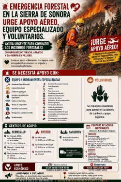 Cajeme se suma a apoyo por incendio forestal en #Arivechi; abren centros de acopio