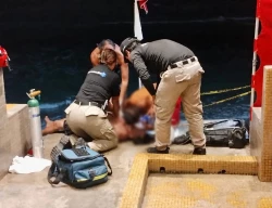 Policía Acuática y salvavidas de hotel rescatan a hombre que presentaba dificultades para salir del mar