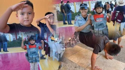 El pequeño Ángel de 5 años de edad sueña con convertirse en un soldado cuando sea grande