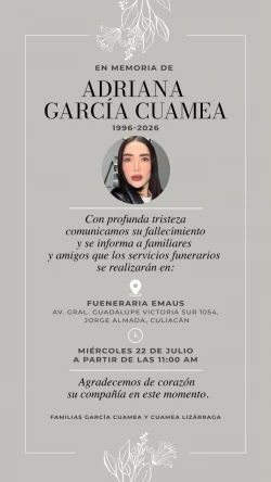 Muere la influencer sinaloense Adriana García en Culiacán; no se ha confirmado la causa de su fallecimiento