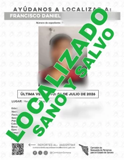 Localizan en Cajeme a menor desaparecido en Hermosillo durante operativo antidrogas