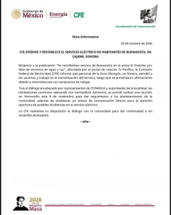 Restablece CFE servicio eléctrico en Buenavista tras protestas e intervención de autoridades